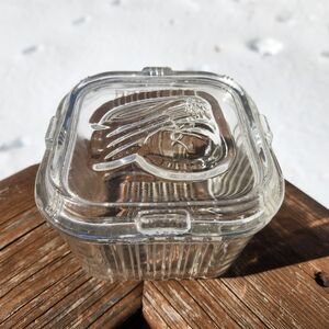 Federal Glass 4" X 4" Square Refrigerator Dish w/ Lid & vegetable pattern FEG18